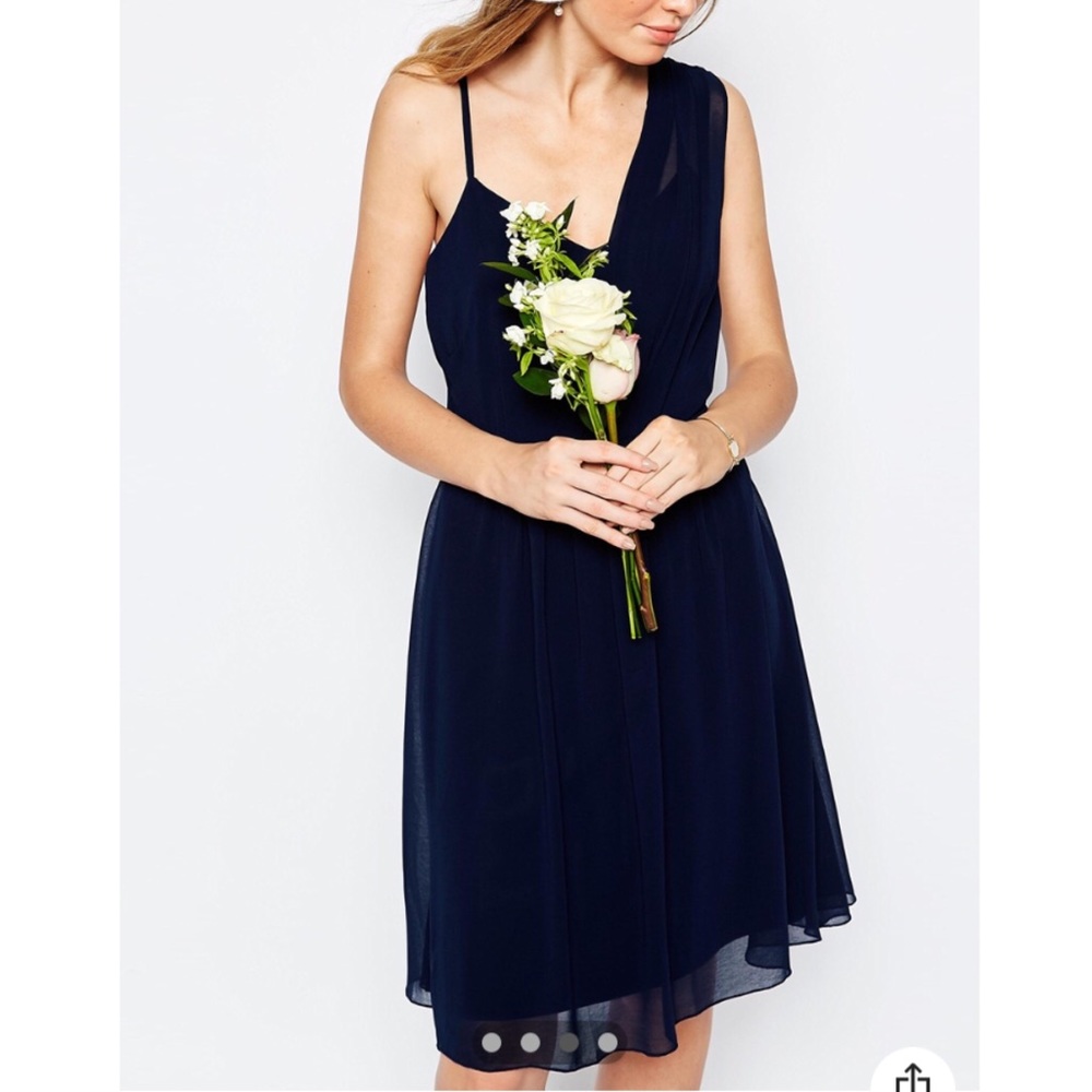 ASOS Vila Visallie One Shoulder Sash Dress in Navy